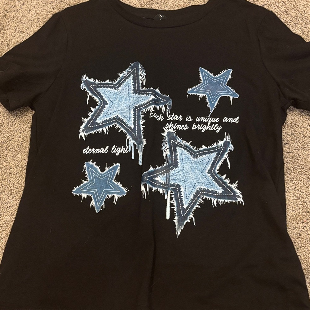 Black T-Shirt with Blue Star Design
